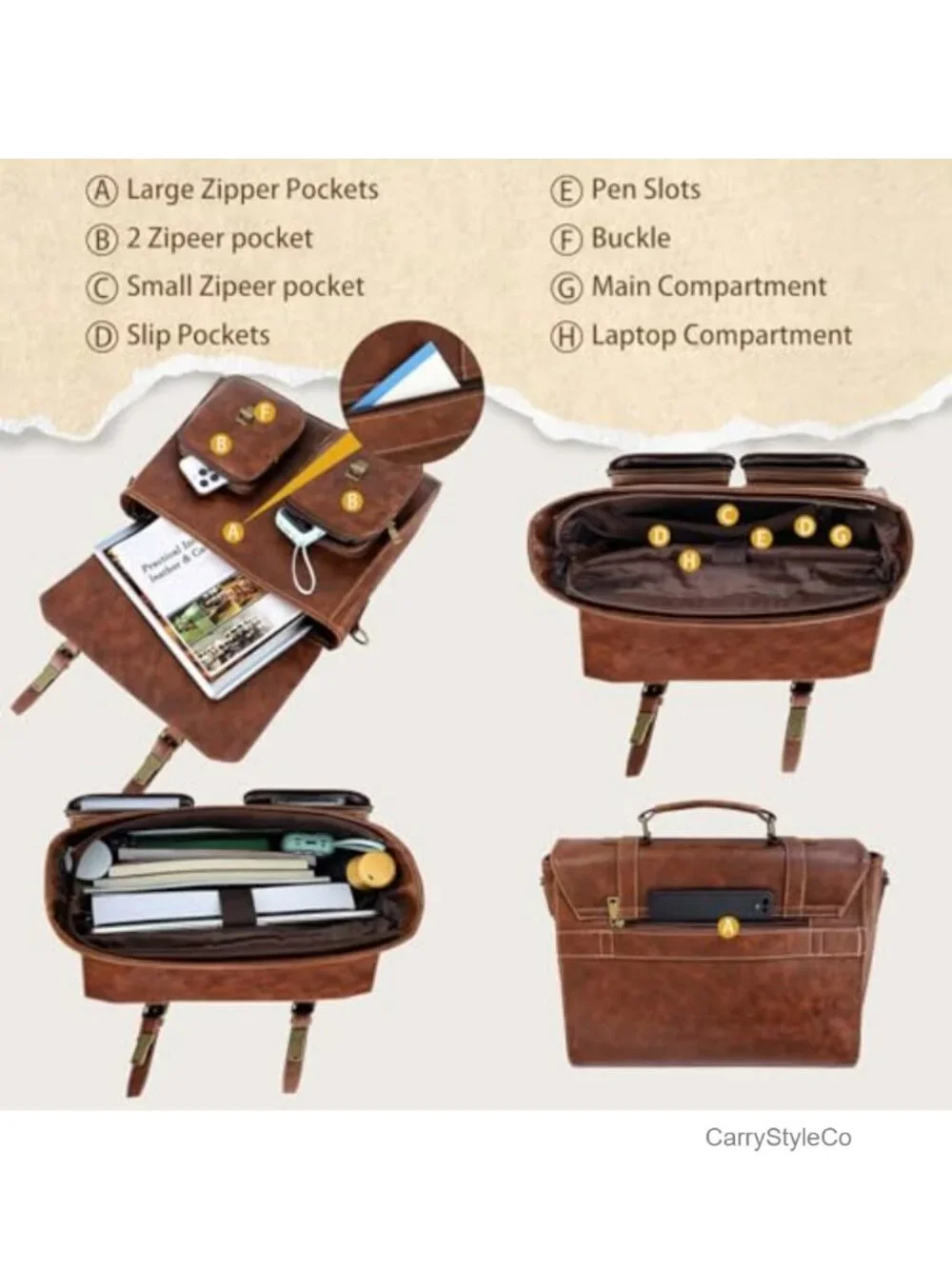 Vintage PU Leather Messenger Bag Briefcase 15.6